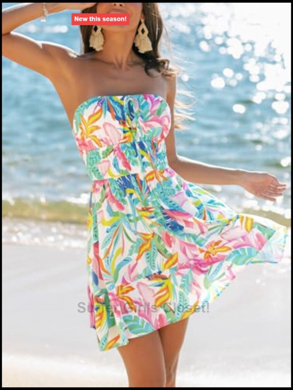 Strapless Smocked Mini Dress, Fit & Flare, Summer Beach Vacation - Picture 4 of 7